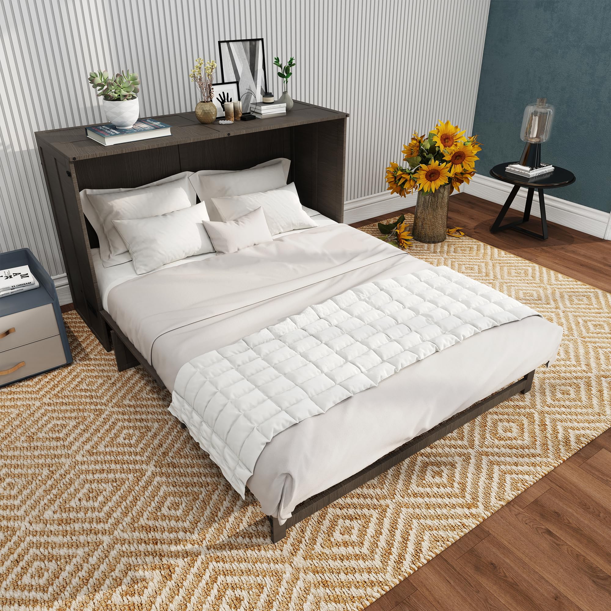 Photo 1 of **Box 1 of 2** LUSPAZ Queen Size Murphy Bed with Built-in Charging Station, Space-Saving Design Foldable Pull Out Bed Cabinet with a Big Storage Drawer, No Spring Box Needed, for Apartments, Bedrooms, Antique Gray