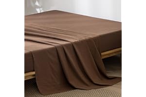 MooMee Flat Top Sheet Only 100% Washed Cotton Linen Like Textured Breathable Durable Soft Comfy (Cocoa Brown, King)