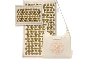 Ajna Acupressure Mat and Pillow Set - Natural Organic Linen Cotton Acupuncture Mat & Bag - Back Pain Relief, Neck Pain Relief, Stress Reliever, Reflexology, Sciatica, Trigger Point Therapy - Eco Luxe