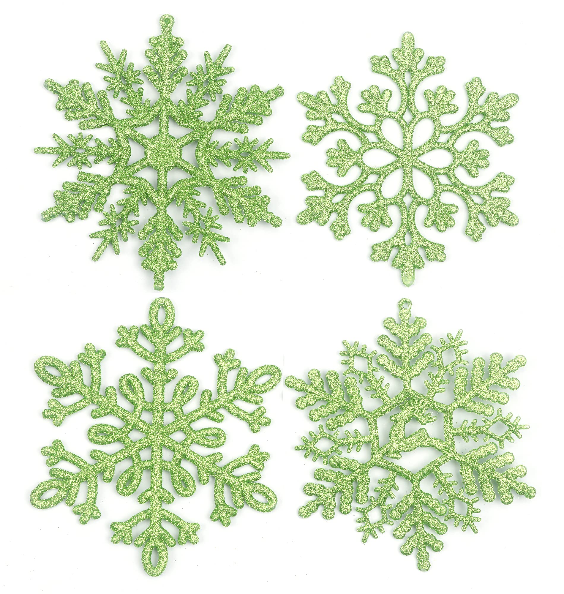 YYCRAFT 32pcs Glitter Snowflake Ornament 4 Inch for Christmas Tree Decoration-Lime Green
