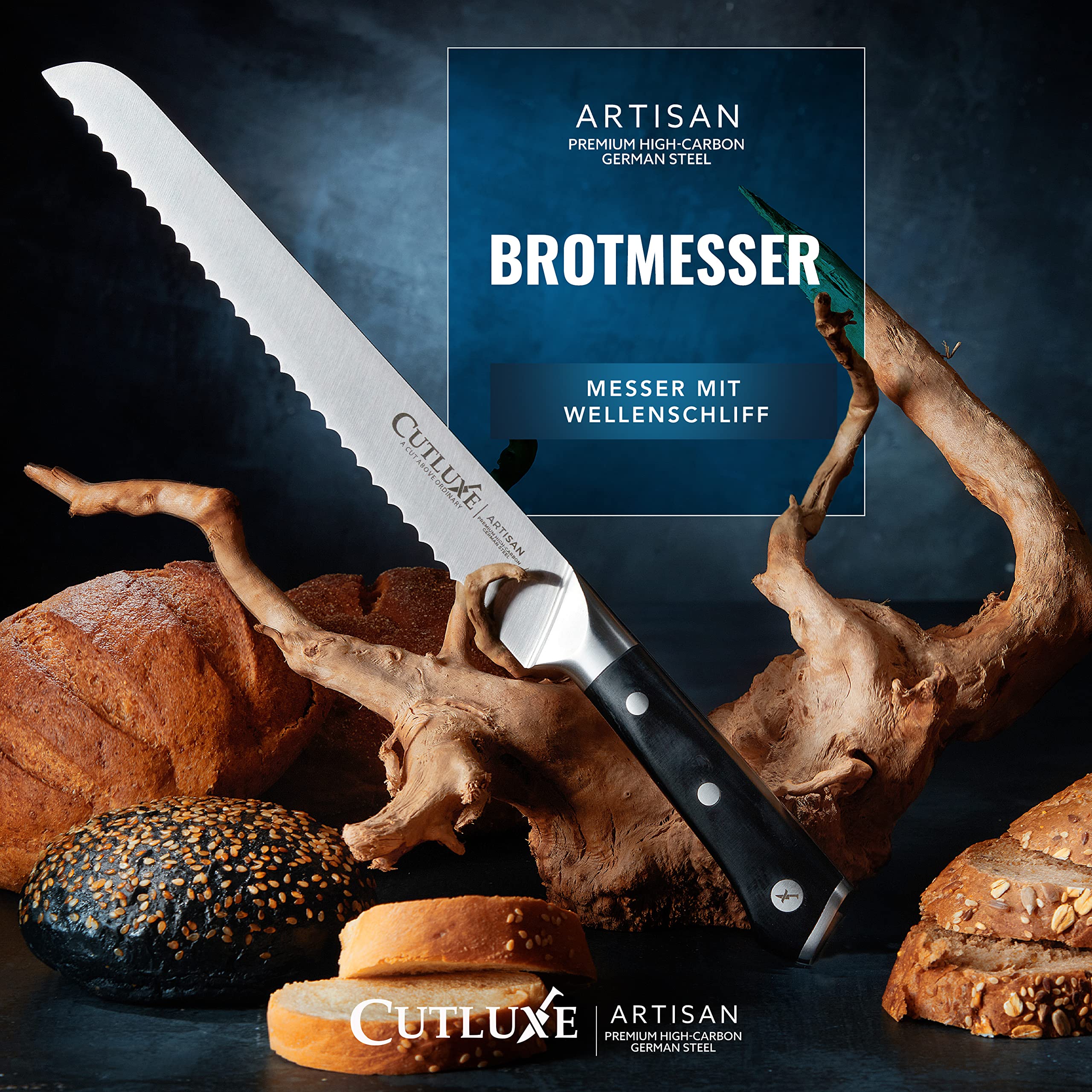 Cutluxe Brotmesser 25cm mit Wellenschliff – Brotschneidemesser Brötchenmesser Küchenmesser Kochmesser – Ergonomisches Design & Extrem Scharf 4