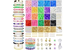 Redtwo 3400 Pcs Clay Beads Bracelet Making Kit, Friendship Bracelet Kit for Jewelry Making, Flat Polymer Heishi Beads with Charms, Gifts Crafts Set for Girls Ages 6-12