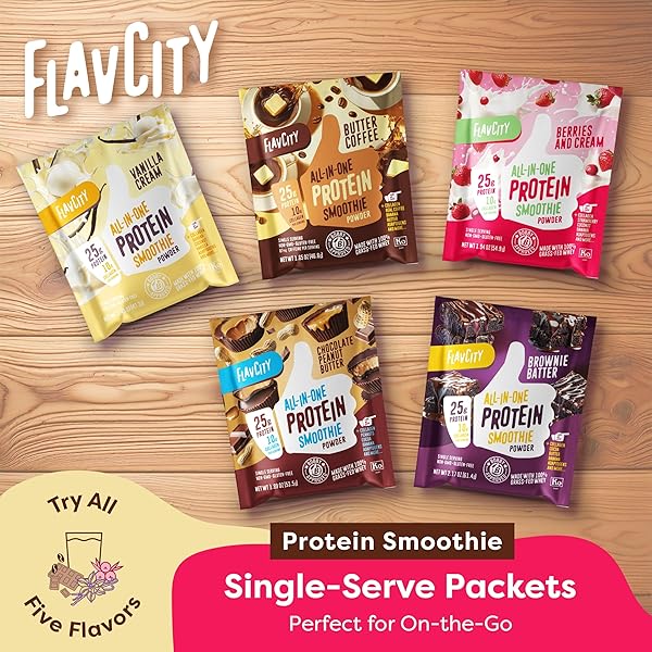 FLAVCITY GRASS FED WHEY PROTEIN POWDER – VARIETY PACK – 25G PROTEIN & 10G COLLAGEN – 5 SINGLE SERVE PACKETS – MADE WITH ORGANIC REISHI & CORDYCEPS – GLUTEN FREE & NO ADDED SUGARS