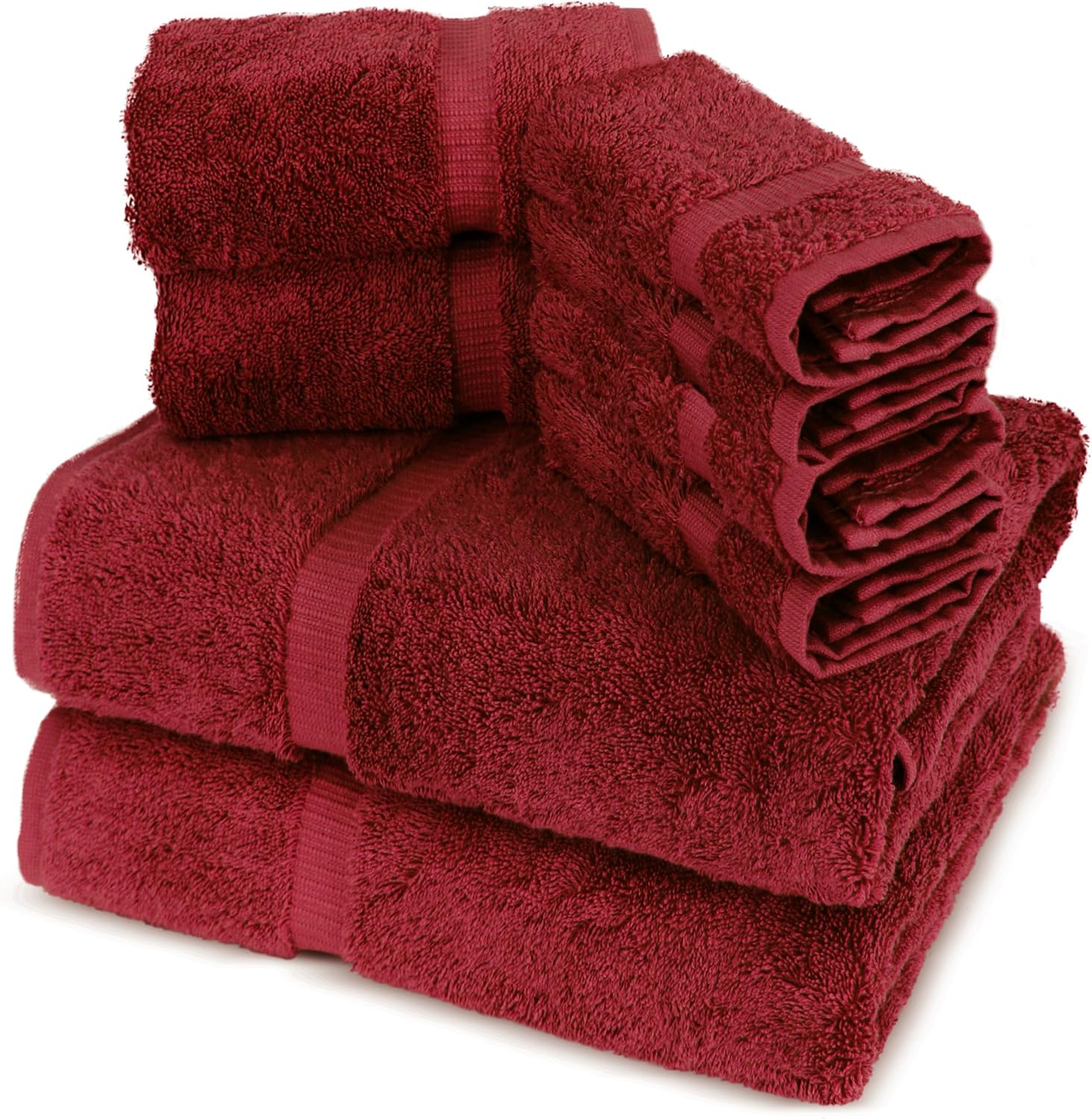 Towel Bazaar Luxury Hotel and Spa Quality Dobby Border 100% Turkish Cotton Eco-Friendly and Highly Absorbent Towel Set (Set of 8, Cranberry): Home & Kitchen