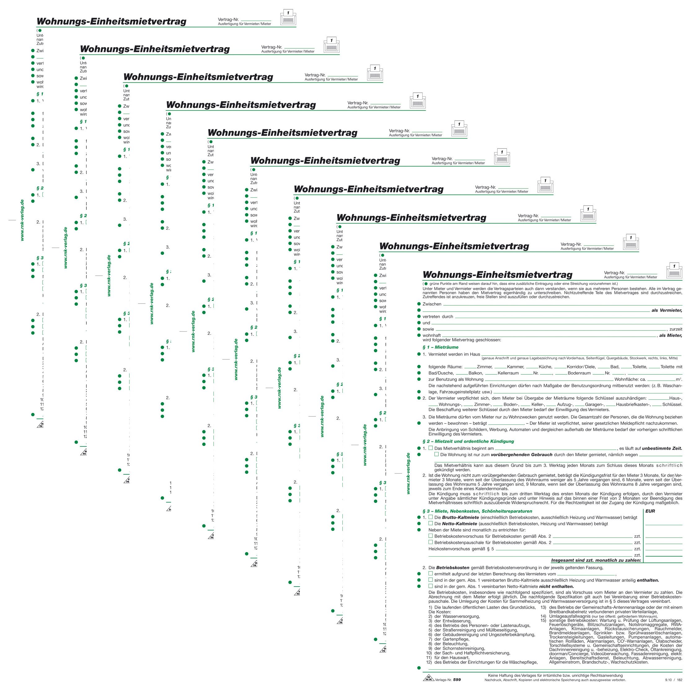 RNK 599/10 - Apartment Unit Rent Agreement, 4 Pages, DIN A4, 10 Contracts