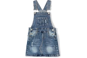 KIDSCOOL SPACE Baby Little Girls Skirt,Ripped Soft Strechy Denim Girls Summer Overalls Dress
