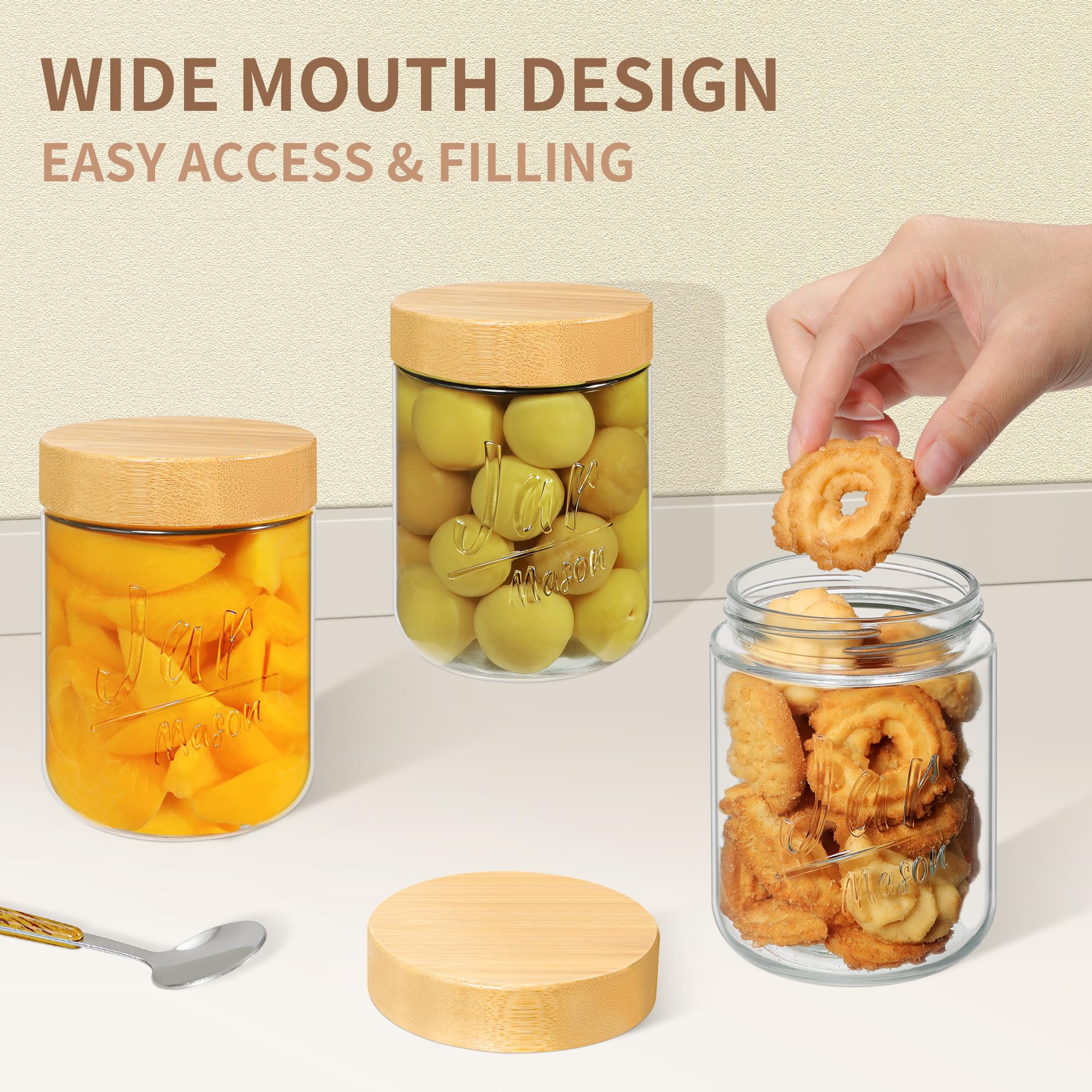 Xyptorix 4-Pack Overnight Oats Containers with Bamboo Lids, 16oz Airtight Glass Meal Prep Jars for Oatmeal, Yogurt, Parfaits, Chia Pudding, Leakproof Mason Jars for Overnight Oats & Food Storage