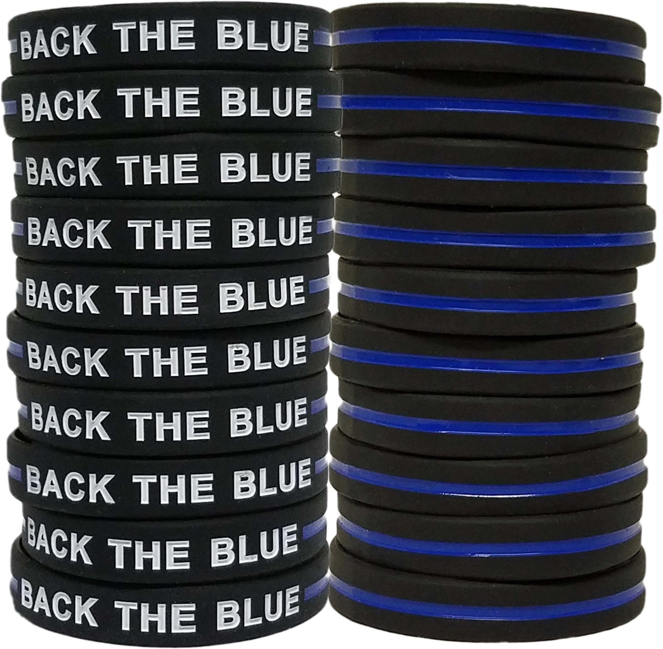 Jades Bands - Back The Blue, Blue Lives Matter, Thin Blue Line Wristband - 20 Pack