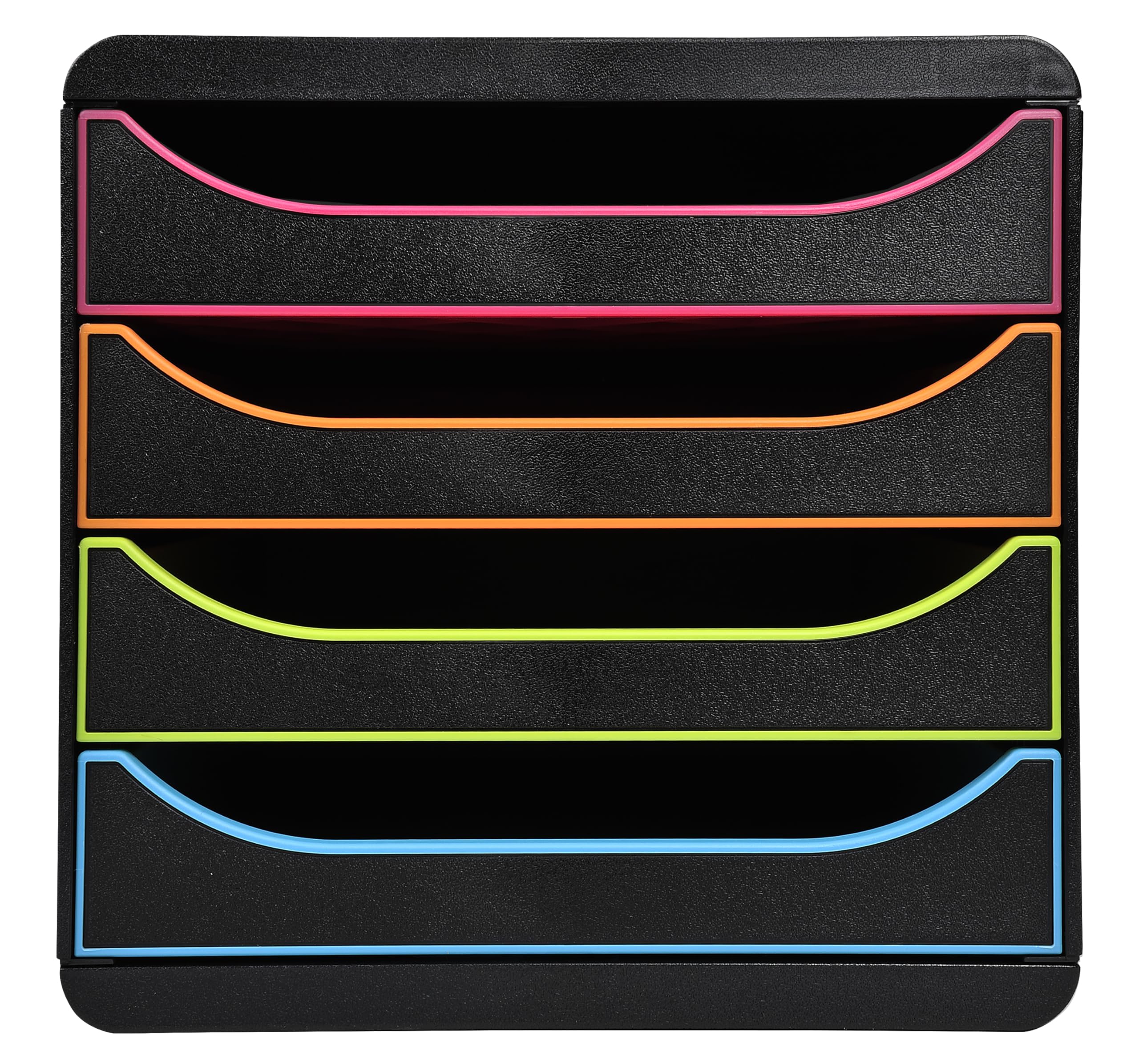 Exacompta - Ref 310914D - BIG-BOX Desktop Drawer Set - 4 x 55mm Drawers, Suitable for A4+ Documents, 347 x 278 x 267mm, 100% Recycled Plastic - Black/Multi — image 1