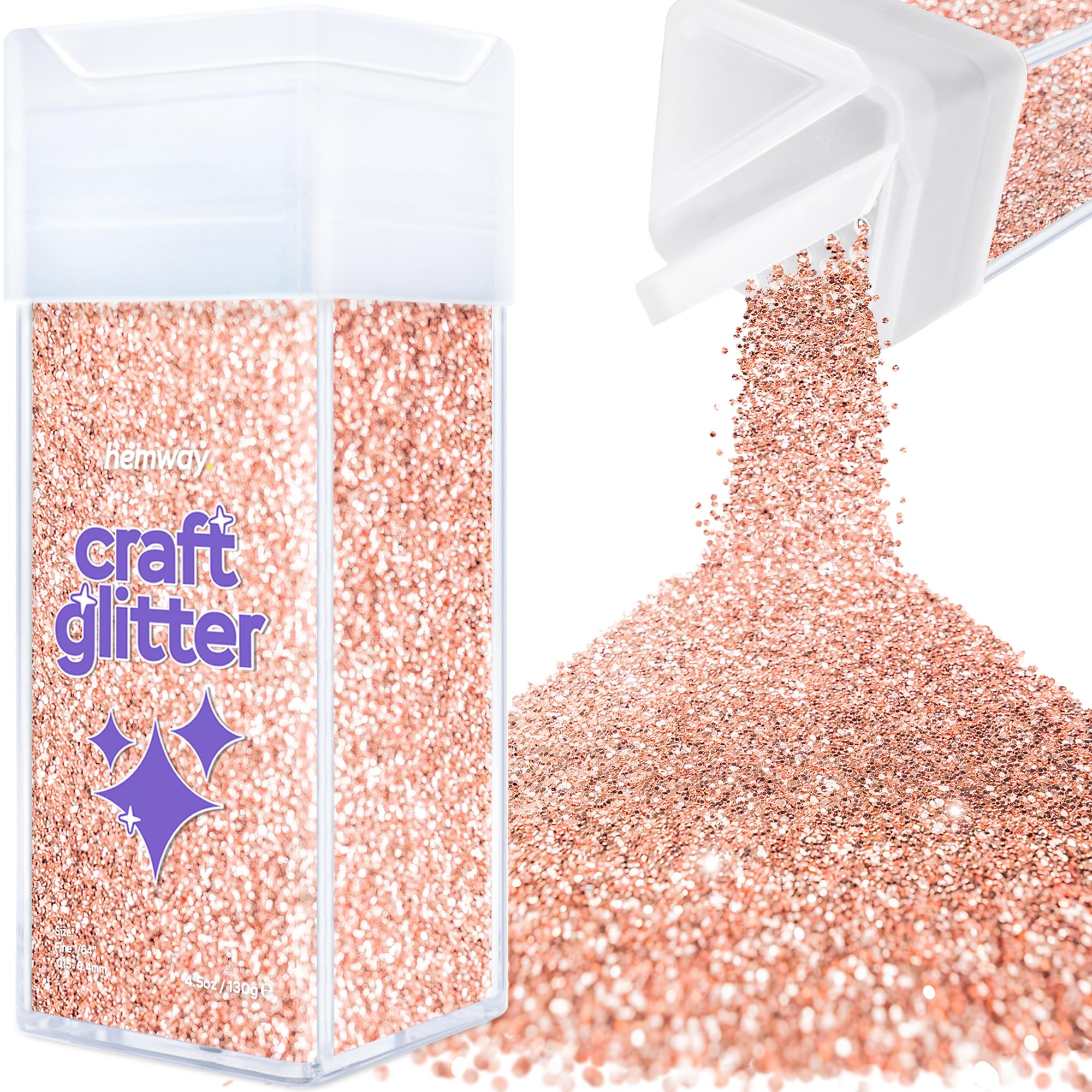 Hemway Glitter Shaker Rose Gold 110g Fine, Craft Glitter Shaker for Resin & Epoxy Crafts, Christmas Art Supplies, Nail, Body, Face, Eye, Festival, Crafting, Slime, Sparkle