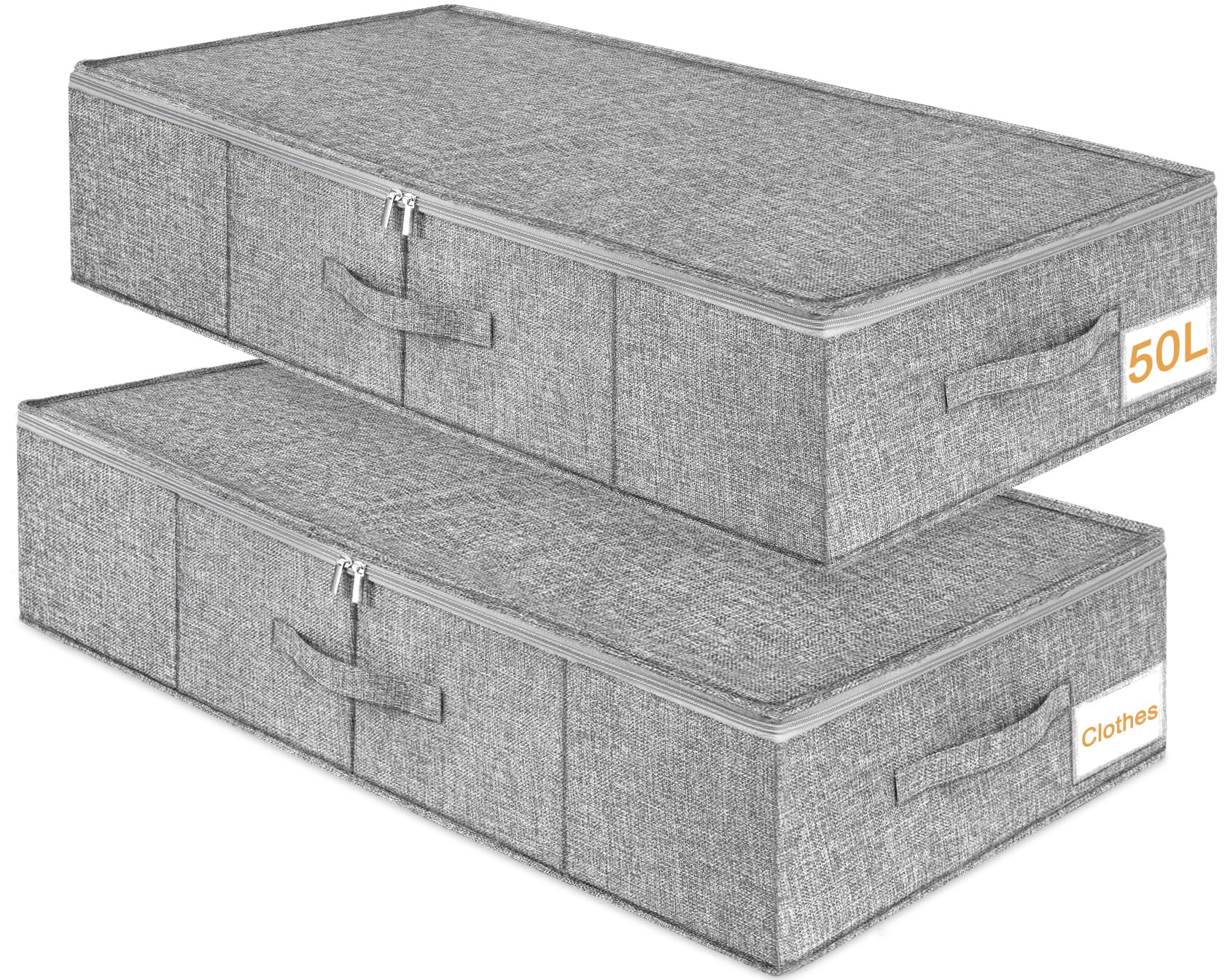 JUPELI 17 cm High Under Bed Storage Box with Lid, 50L Underbed Organiser with Sturdy PP Liner, Reinforced Zips, Waterproof Linen Storage for Clothes, Baby Essentials & Festive Wraps