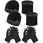 6 Pieces Kids Winter Hat Glove Scarf Sets Knitted Toddler Cap Beanie Touchscreen Mitten Neck Warmer for Boys Girls 5-14 Years