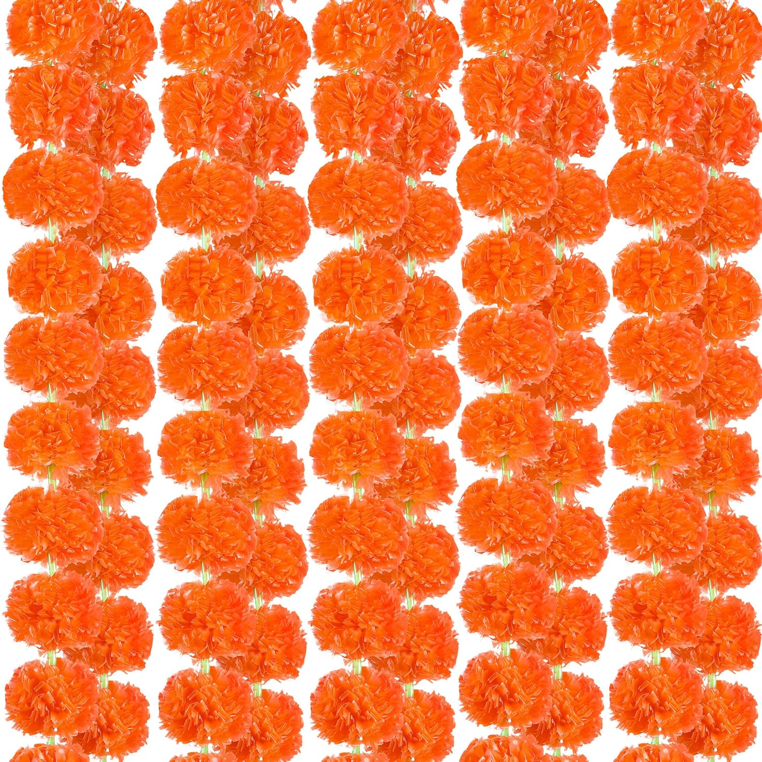 Wreaths, Garlands & Swags - Elcoho 5 Pieces Marigold Garlands 5 Feet Each Faux Garland Wedding Garland Artificial Marigold Flowers Garland Bulk for Indian Diwali Decoration, Día de Los Muertos Decoration (Orange)
