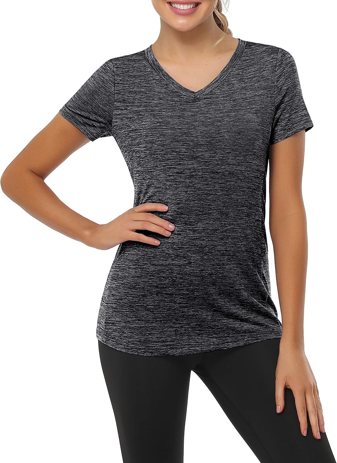 Women's V Neck Workout Top with Pocket Short Sleeve Dry Fit Active Running Hiking Shirt: Clothing