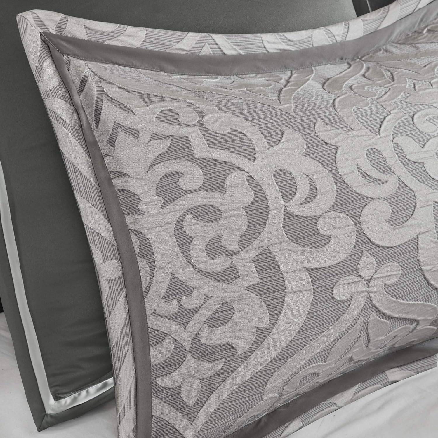 Madison Park Odette 8 Piece Jacquard Bedding Comforter Set with Damask Stria, King, Silver: Home & Kitchen