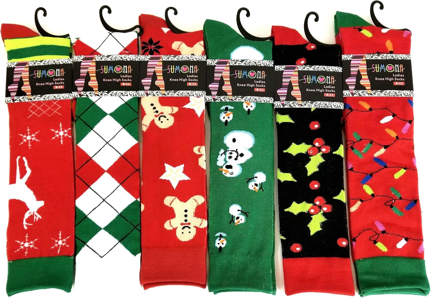 6 Pairs Women's Christmas Socks, Fun Design Multi Colorful Patterned