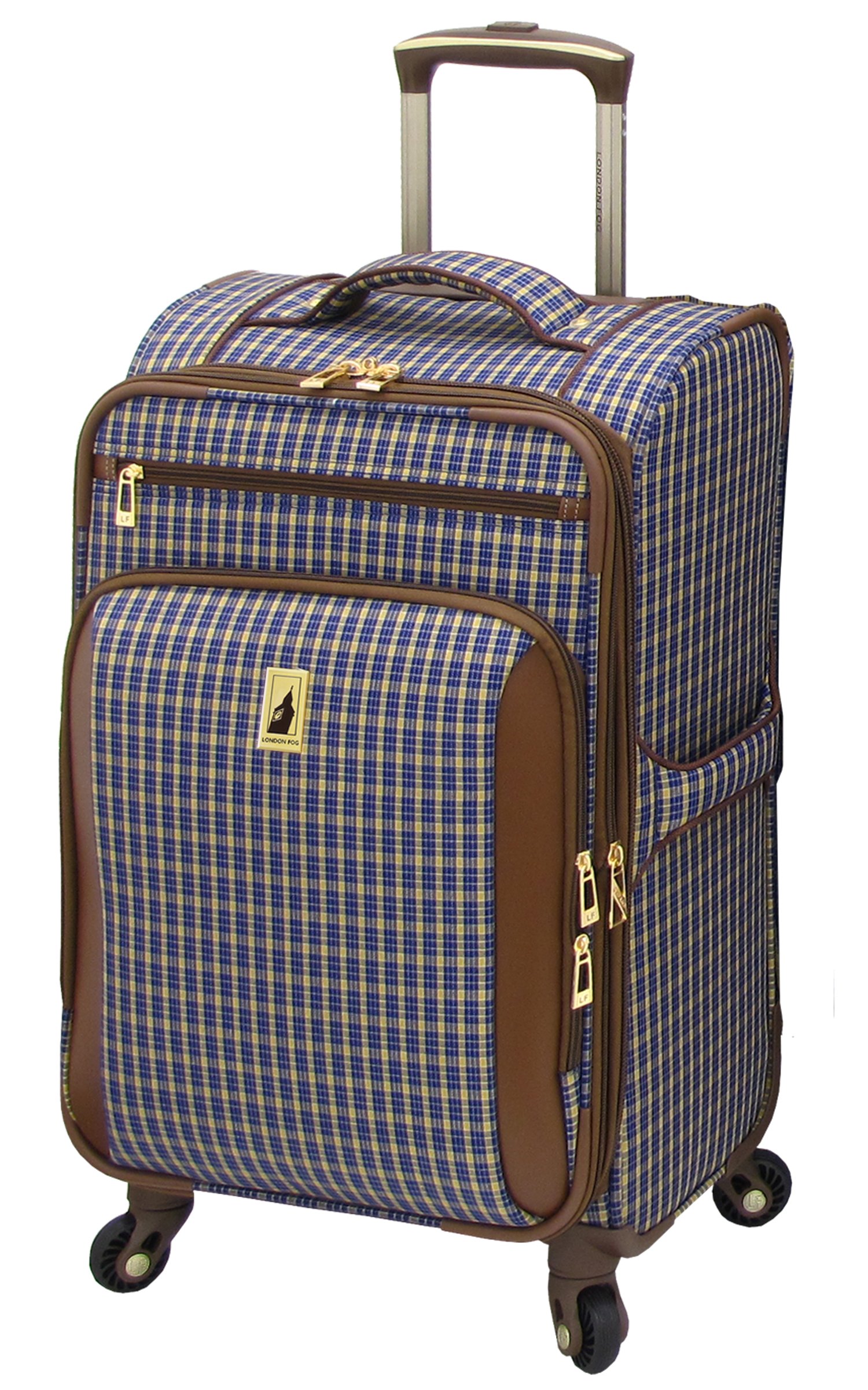 LONDON FOG Kensington Softside Expandable Spinner Luggage, Blue Tan