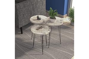 PAK HOME Set of 3 White Marble Nesting End Tables Round Wood Stacking Coffee Side Accent Table with Metal Legs for Living Room, Home Office, Nightstands for Bedroom