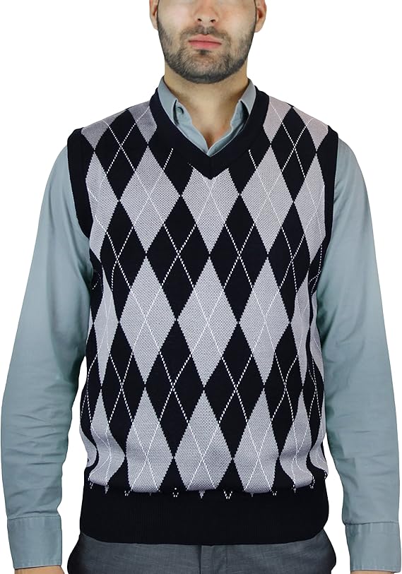 Blue Ocean Argyle Jacquard Sweater VestMedium Black at Amazon Men’s Clothing store