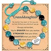 Esrial Granddaughter Daughter Gifts -Heart Natural Stone Beaded Bracelet for Girls, Valentines Birthday Gifts for Girls Daughter Granddaughter