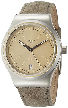 Swatch Damen Analog Automatik Uhr mit Leder Armband YIS411