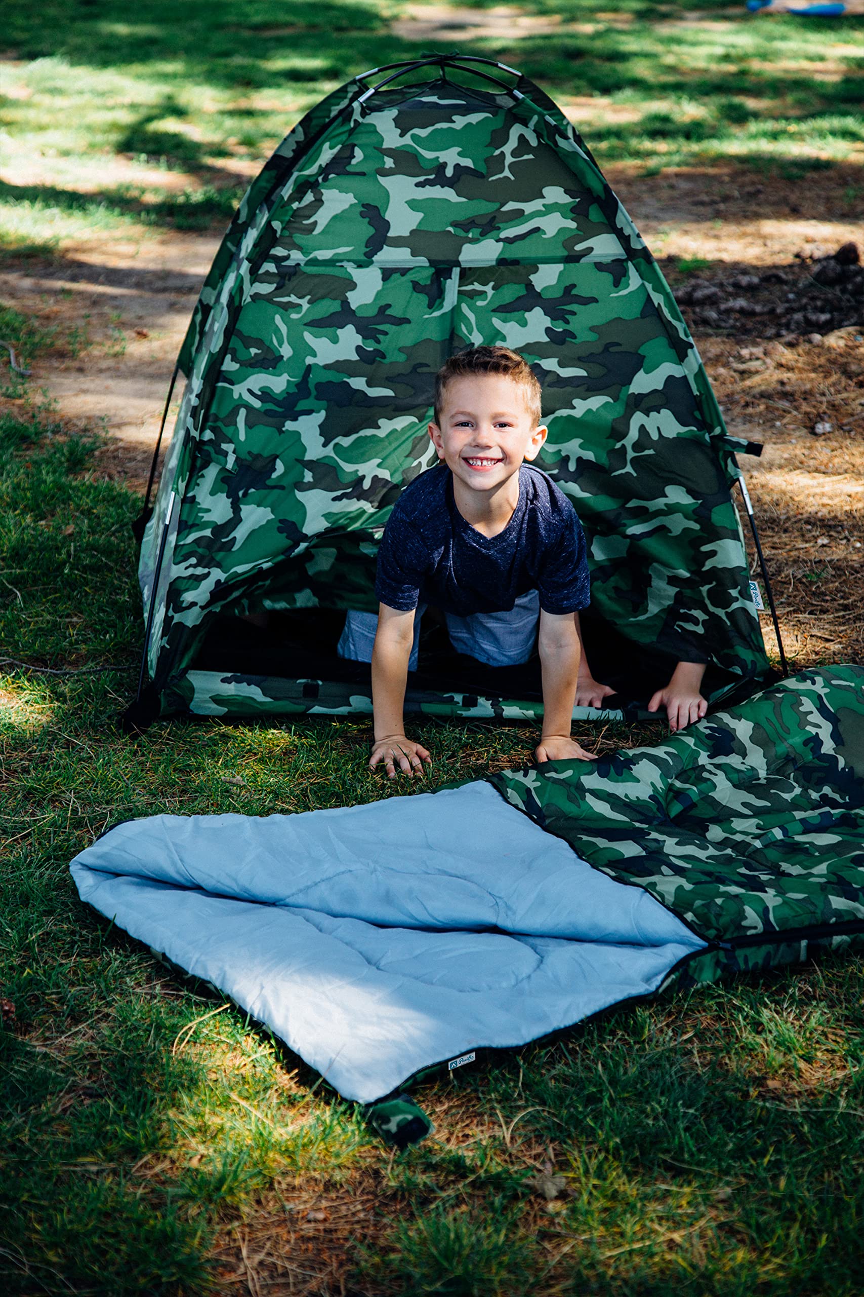 Pacific Play Tents 23335 Kids Green Camo Dome Tent Set with Sleeping Bag and Chair