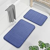 Yimobra Memory Foam Bathroom Rugs Sets 2 Piece - Super Soft Absorbent Quick Dry Bath Mat Set, Machine Washable Non Slip Floor Carpet for Tub Shower & Single Sink (17x24 & 31.5x20 Inch, Navy Blue)