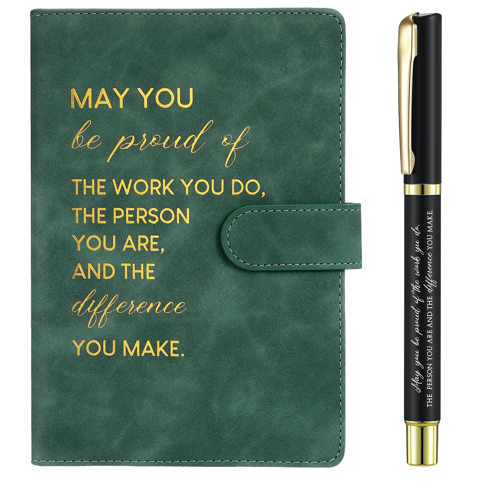 Sinmoe Inspirational Leather Notebook and Pen Set, Employee Appreciation Thank You Gifts New Job Leaving Gifts for Men Women Volunteer Team Colleague Coworker Teacher Office(Dark Green,Difference)