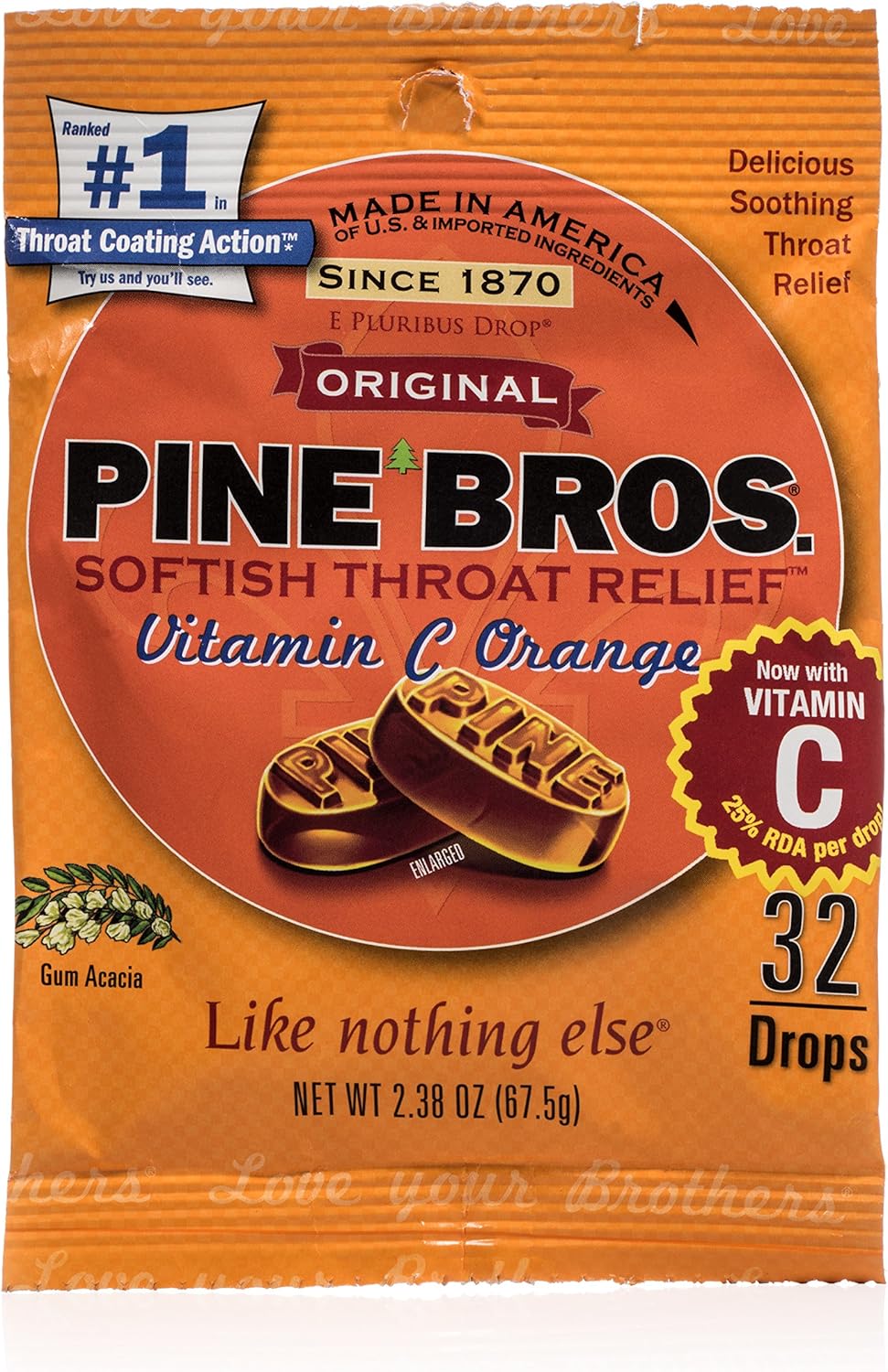Pine Bros Throat Drops Bag, Orange Vitamin C, 32 Count