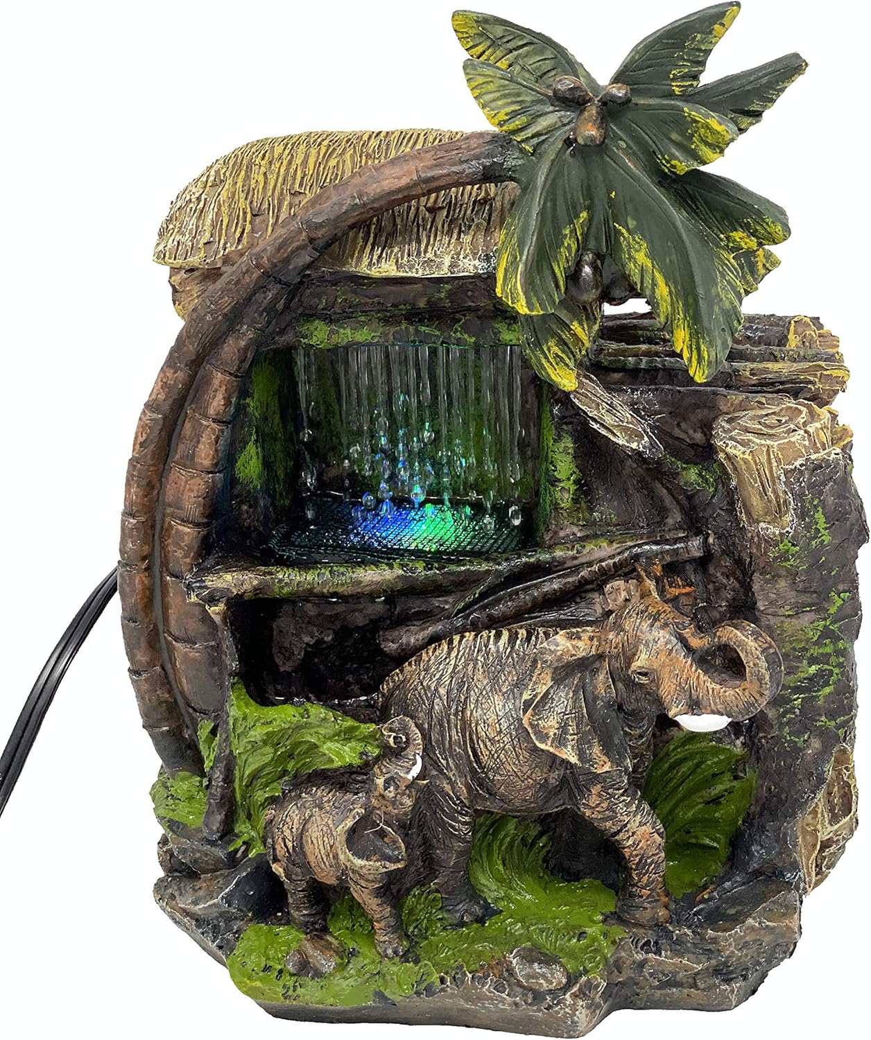 ImagiWonder Tabletop Water Fountain Elephants Near Palm Tree and Tiki Hut: Home & Kitchen