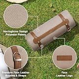 VonShef Picnic Blanket Beige Herringbone 147x180cm Waterproof Backing view 3
