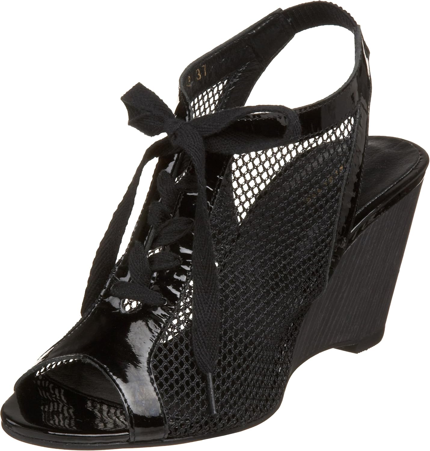 ALL BLACK Women's Net Wedge OpenToe Pump, Black, 36 EU