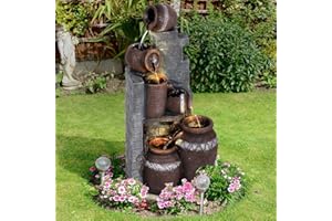 LEISU 6-Tiers Outdoor Indoor Fountains Modern Resin Floor-Standing Cascading Water Feature Fountain with LED Lights, Garden Deck Patio Porch Backyard Court