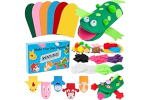 WATINC 6Pcs Hand Puppet Making Kit for Kids Art Craft Felt Sock Puppet Creative DIY Make Your Own Puppets Pompoms Wiggle Goog