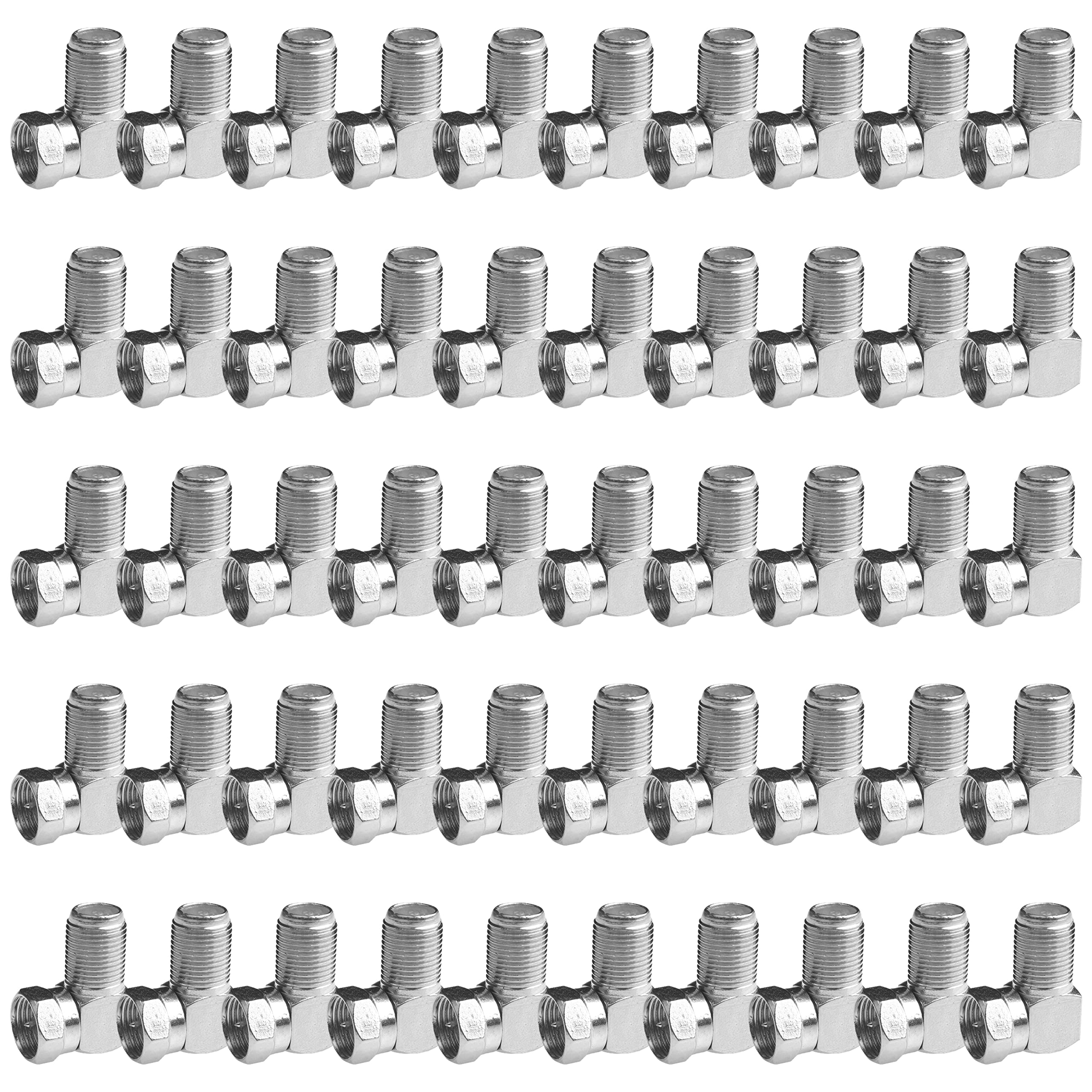 Fanbalunke Right Angle Coaxial Connector 50 Pcs RG6 F Type Female to Male Adapter F Type 90 Degree Coaxial Male to Female Cable Connector RG6 Adapter L Shape for Wall Mounted TV, Modem, Wall Plate