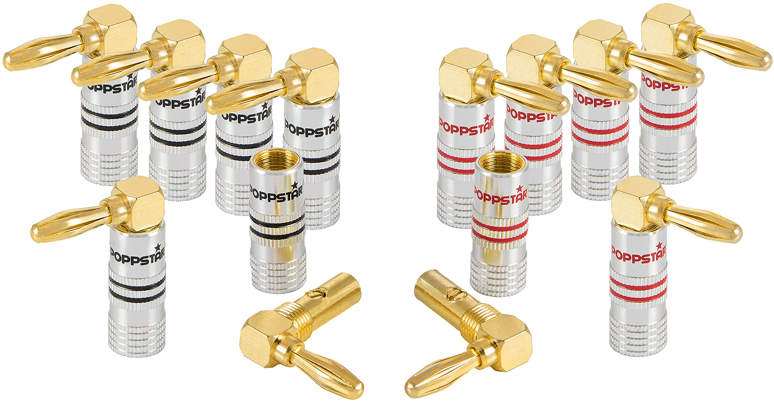 Poppstar Banana plug angled, for cables up to 4 sq mm screwed or 6 sq mm soldered, 24k gold plated contacts, pack of 12 — image 1