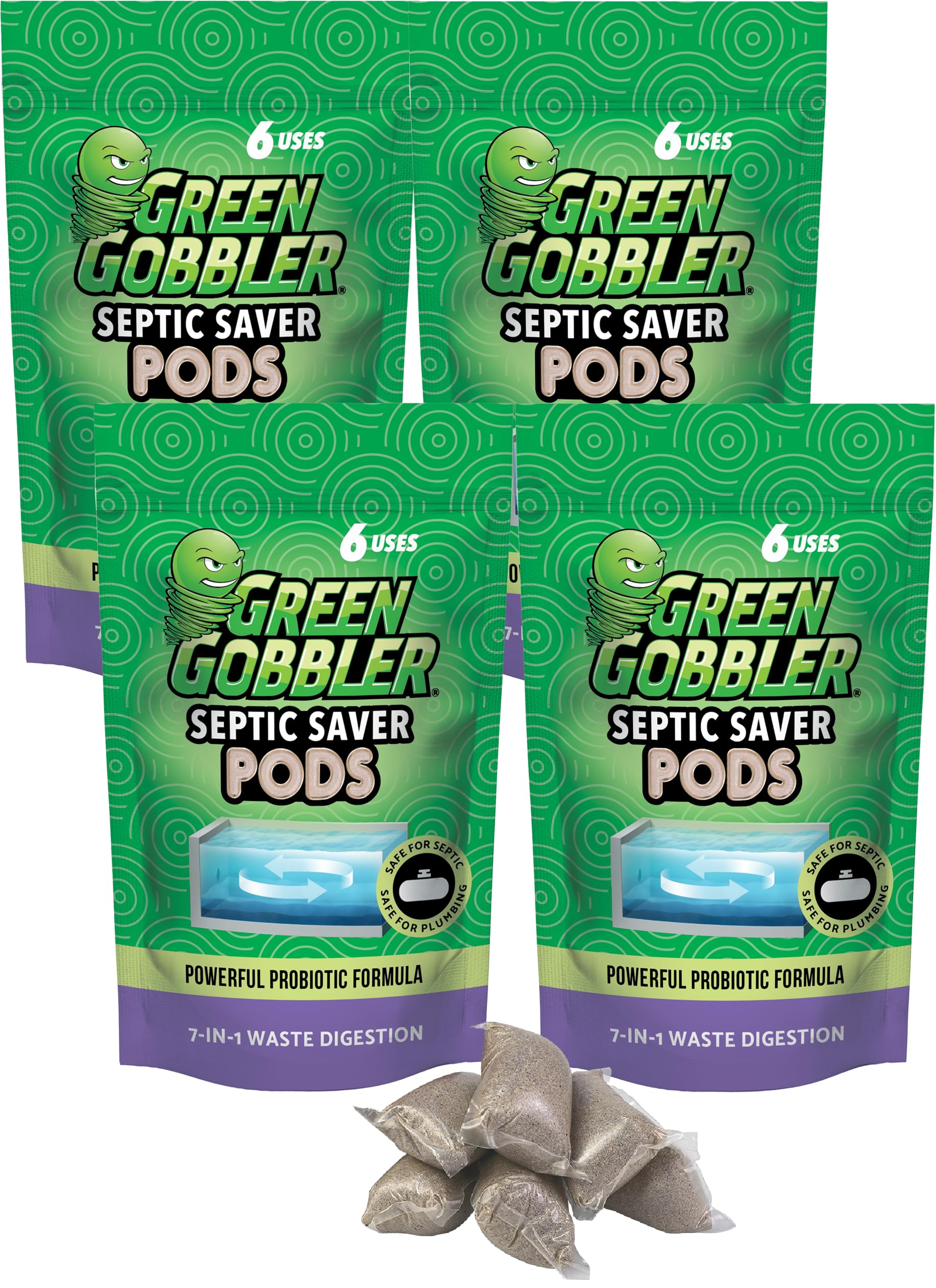 Photo 1 of Green Gobbler Septic Tank Treatment Packets - Natural Bacteria to Prevent Costly Septic Issues, Back-Ups, Foul Odor (24 Pods) Pod: Color May Vary