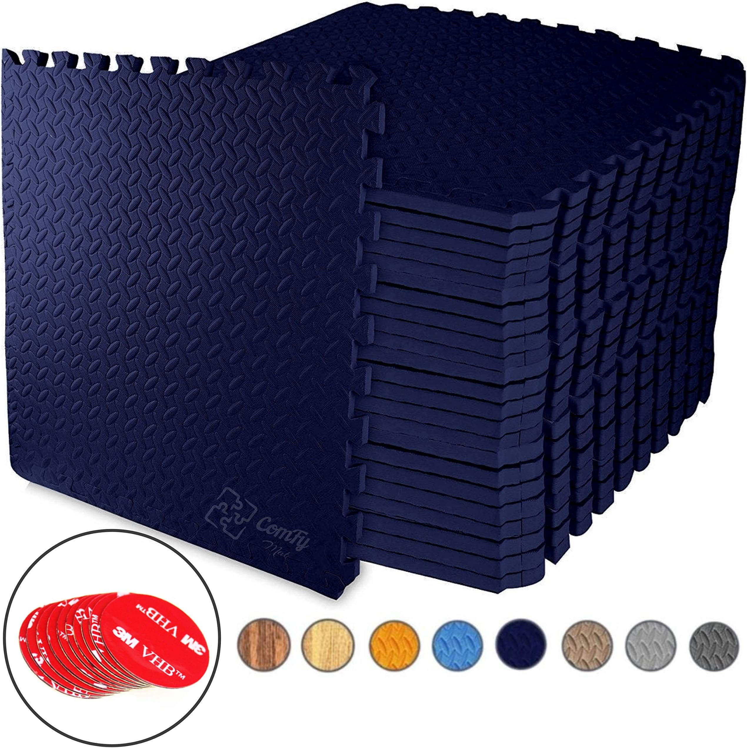 ComFy Foam Exercise Mat | Gym Flooring Mats | Protective Interlocking Puzzle EVA Floor Tiles | Non slip Rubber Cushion For Workout, Home Gym, Yoga, Pilates, Garage, Treadmill, Kids Baby Infants Playroom, Dance | Free Adhesive Stickers | 24" x 24