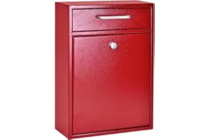 Mail Boss 7426 High Security Steel Locking Wall Mounted Mailbox Office Drop Comment Letter Deposit Box, Red