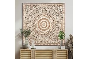 KultureDeco Large Spiritual Mandala Décor Wood Wall Hanging Decor | Above Bed Wall Decor | Living Room & Bedroom Décor Asethetic | Zen Farmhouse Wall Art (Cendana (Antic-Wash))