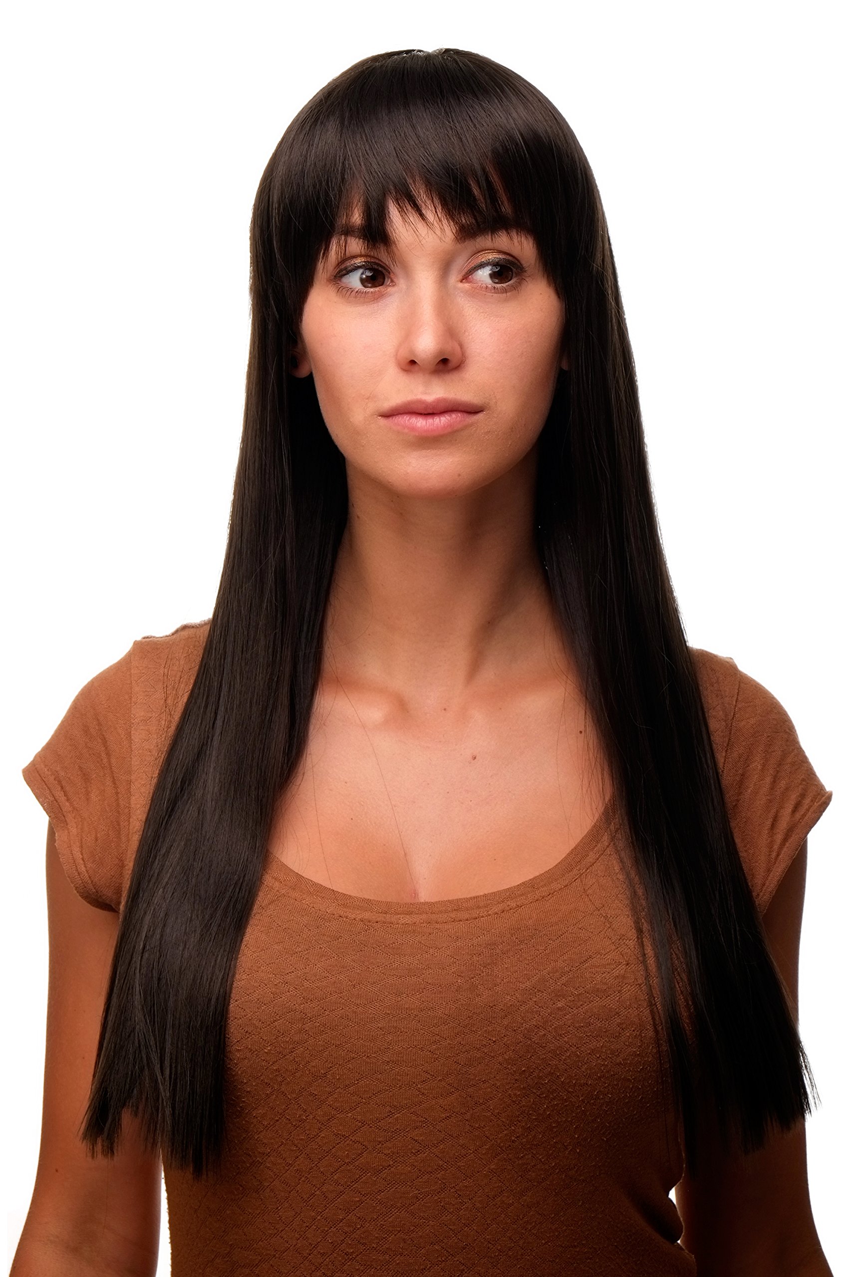 WIG ME UP GFW373-4 Sexy Lady Quality Wig long straight fringe bangs dark brown 23inch