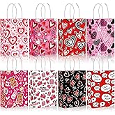 TOXOY 32PCS Valentines Gift Bags, Heart Shaped Treat Bags with Handle for Wedding Classroom Valentine's Day Party Gift Giving