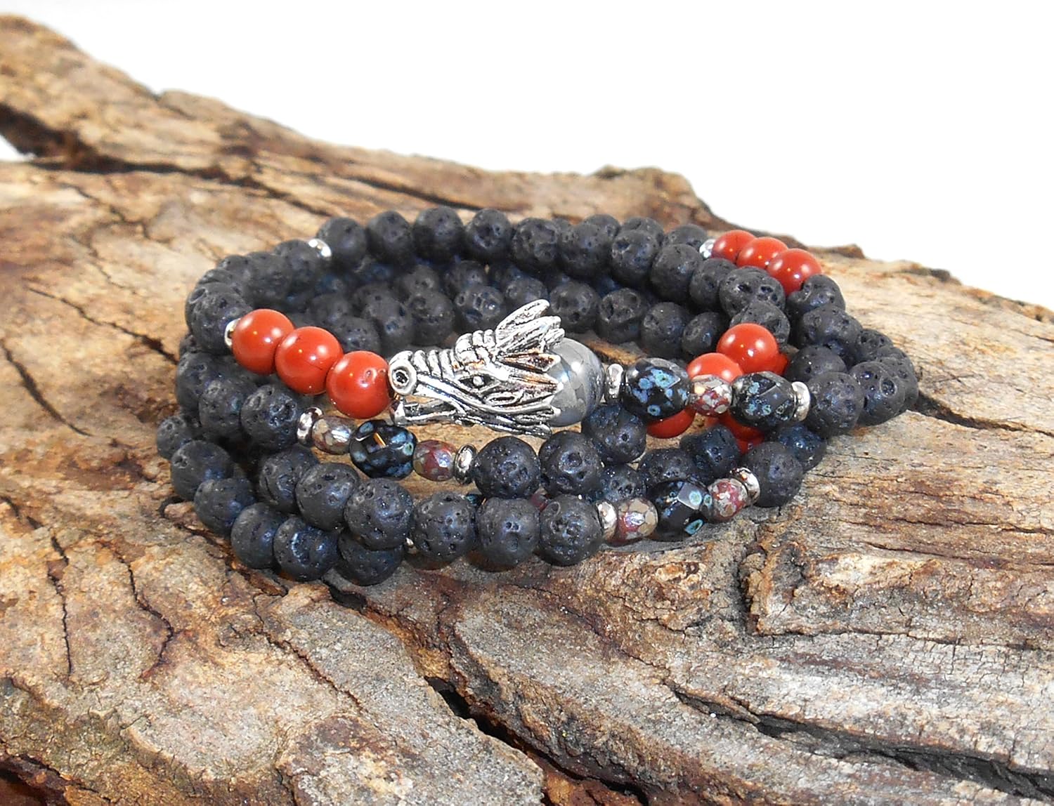 Amazon Com 108 Mala Genuine Gemstones Volcanic Necklace Silver Leaf Jasper Red Jasper Womens Mens Necklace Yoga Healing Jewelry Natural Stone Jewelry Handmade