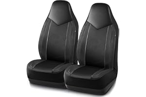 PIC AUTO Leather Car Seat Covers, Sports Carbon Fiber & Mesh Design, High-Back Two Front Set, Waterproof Automotive Seat Covers, Airbag Compatible, Universal Fit for Most Cars (Black & Black)
