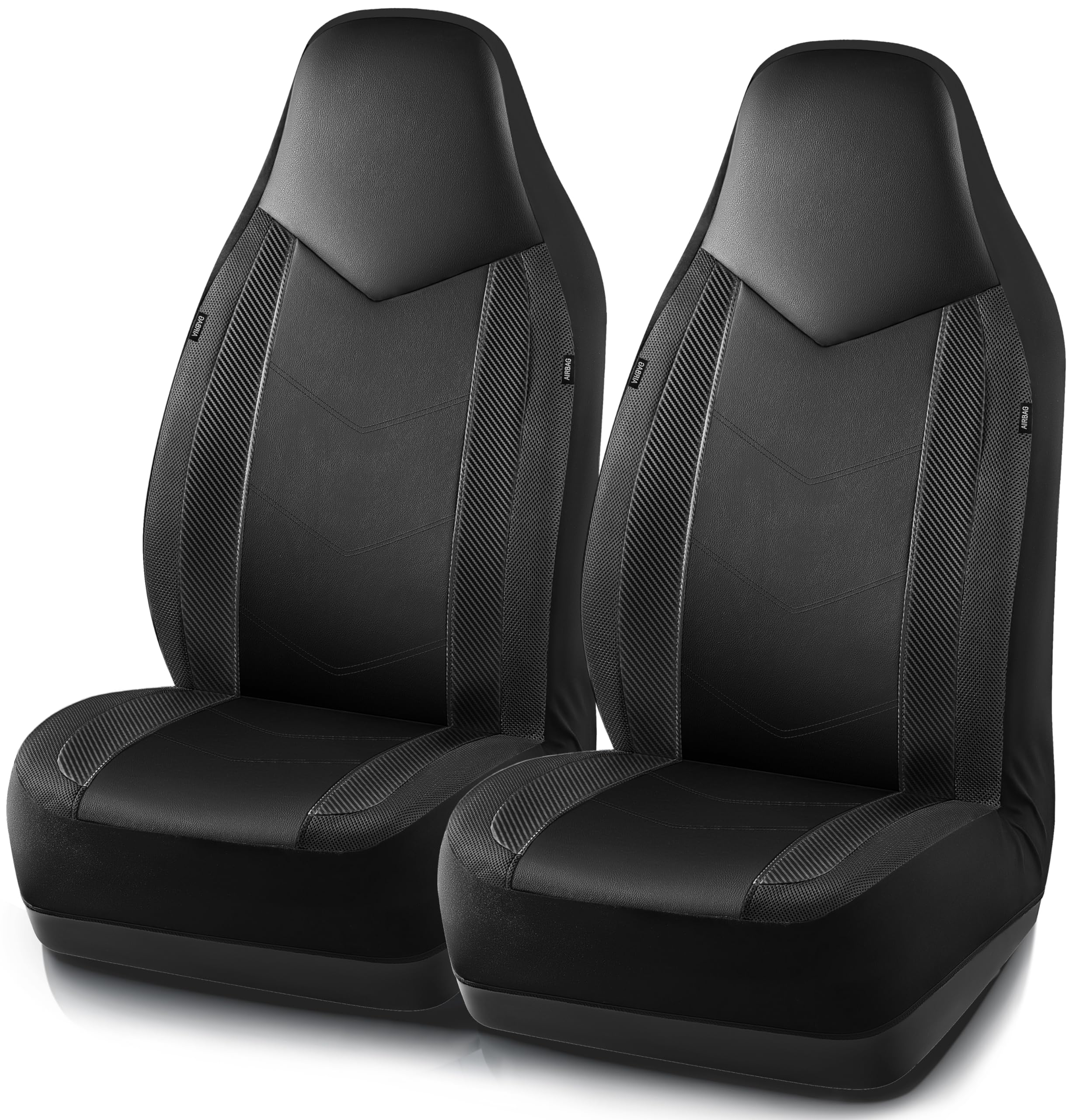 Photo 1 of PIC AUTO Leather Car Seat Covers, Sports Carbon Fiber & Mesh Design, High-Back Two Front Set, Waterproof Automotive Seat Covers, Airbag Compatible, Universal Fit for Most Cars (Black & Black)