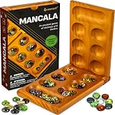 Mancala Board Game for Kids and Adults &ndash; Wooden Folding Mancala Set with Magnetic Lock and 56 Stones &ndash; Classic Strategy Board Game Travel Size