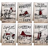 Geyoga 6 Pieces Farm Barn Kitchen Towels Cow Dish Towels Farmhouse Animal Tea Washcloth for Spring Summer Kitchen Bathroom Home Decor,16 x 24 Inch (Vintage Red)