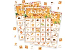 TRANFVGING Autumn Bingo Games for Adults, Fall Thanksgiving Party Bingo Game Card Set, Fall Parties Game Supplies Activities, Autumn Holiday Favors for Family Friends Large Group -29