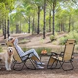 Yaheetech Zero Gravity Chairs Outdoor Set of 2 Beige with Pillows Cup Holder view 6