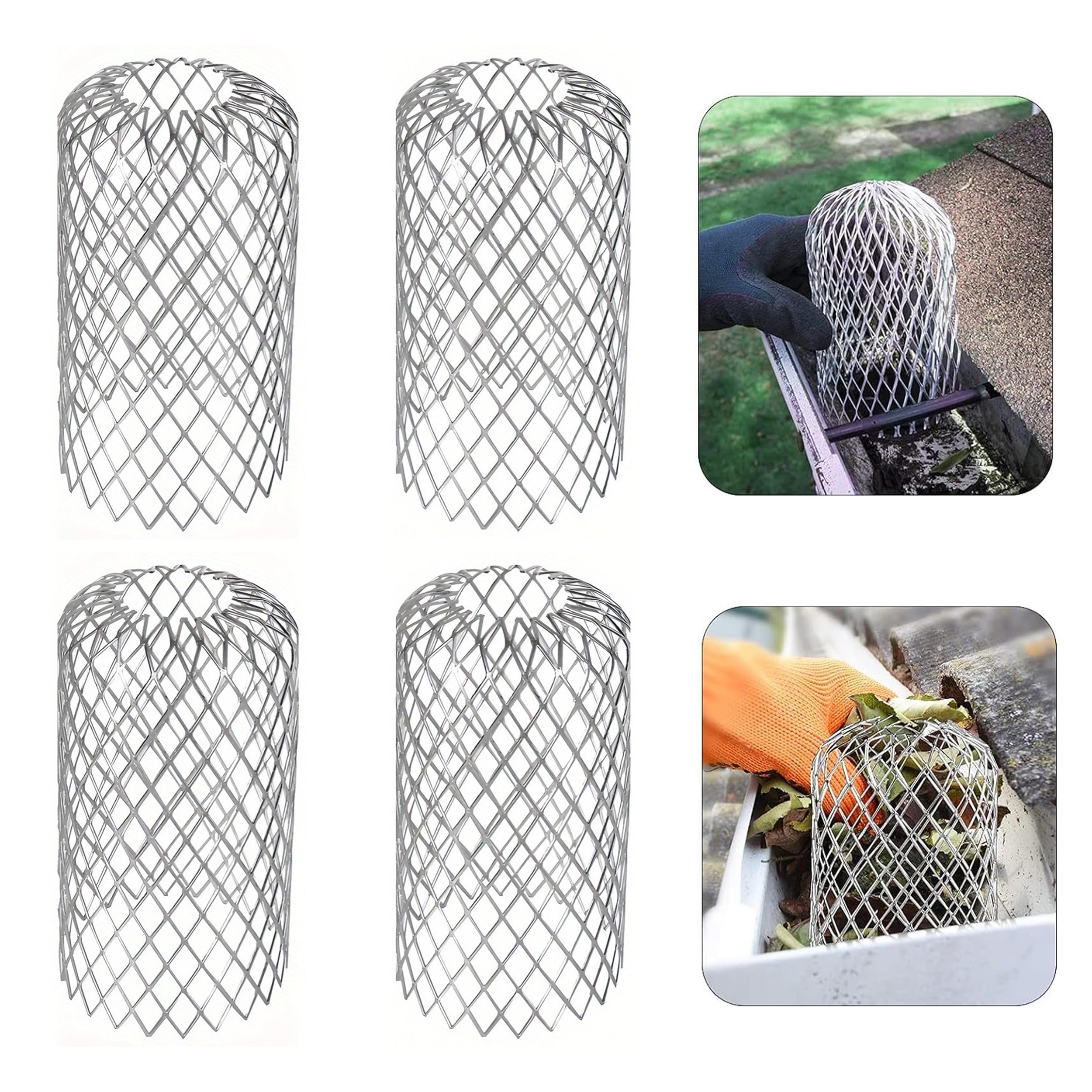 4pcs Metal Gutter Guard Mesh, Gutter Downspout Guard, Expandable Downpipe Leaf Guard Filter(Max Expanded: 3in) Drain Pipe Cover for Stopping Blockage